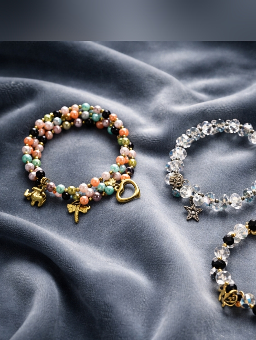 3 Multicolor and Crystal Beaded Charm Bracelet Bundle - Women's Jewelry - Picture 2 of 2